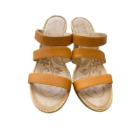 Born Orange Tan Floral Woven Wedge Sandals Summer Womens Size 10 - Picture 1 of 8